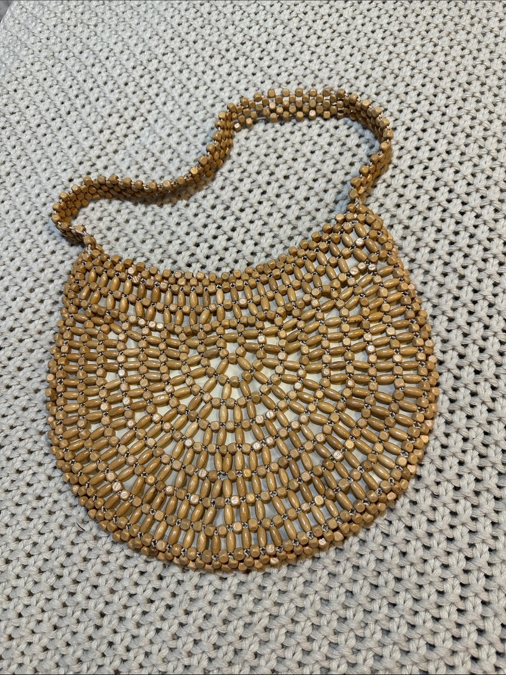 The Sak Beaded Crescent Shoulder Bag in Tan